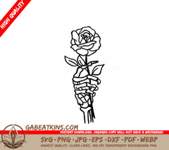 Skeleton Hand Holding a Rose SVG -  Drawing SVG
