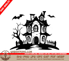 A Black And White Drawing Of A Haunted House