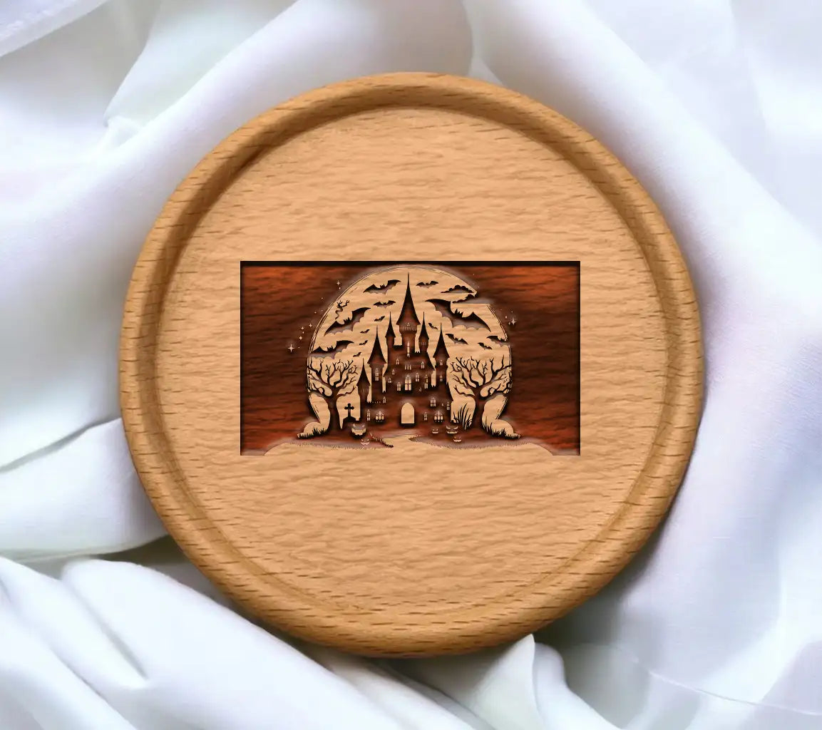 Haunted Castle Full Moon Halloween SVG - Bats, Pumpkins & Creepy Trees SVG