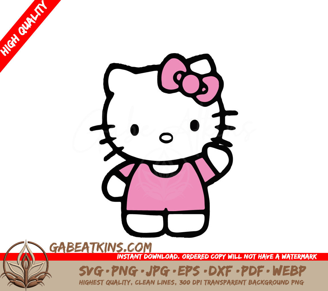A Drawing Of Hello Kitty With A Pink Bow On Her Head SVG - Hello Kitty - Pink Top and pink Bow SVG