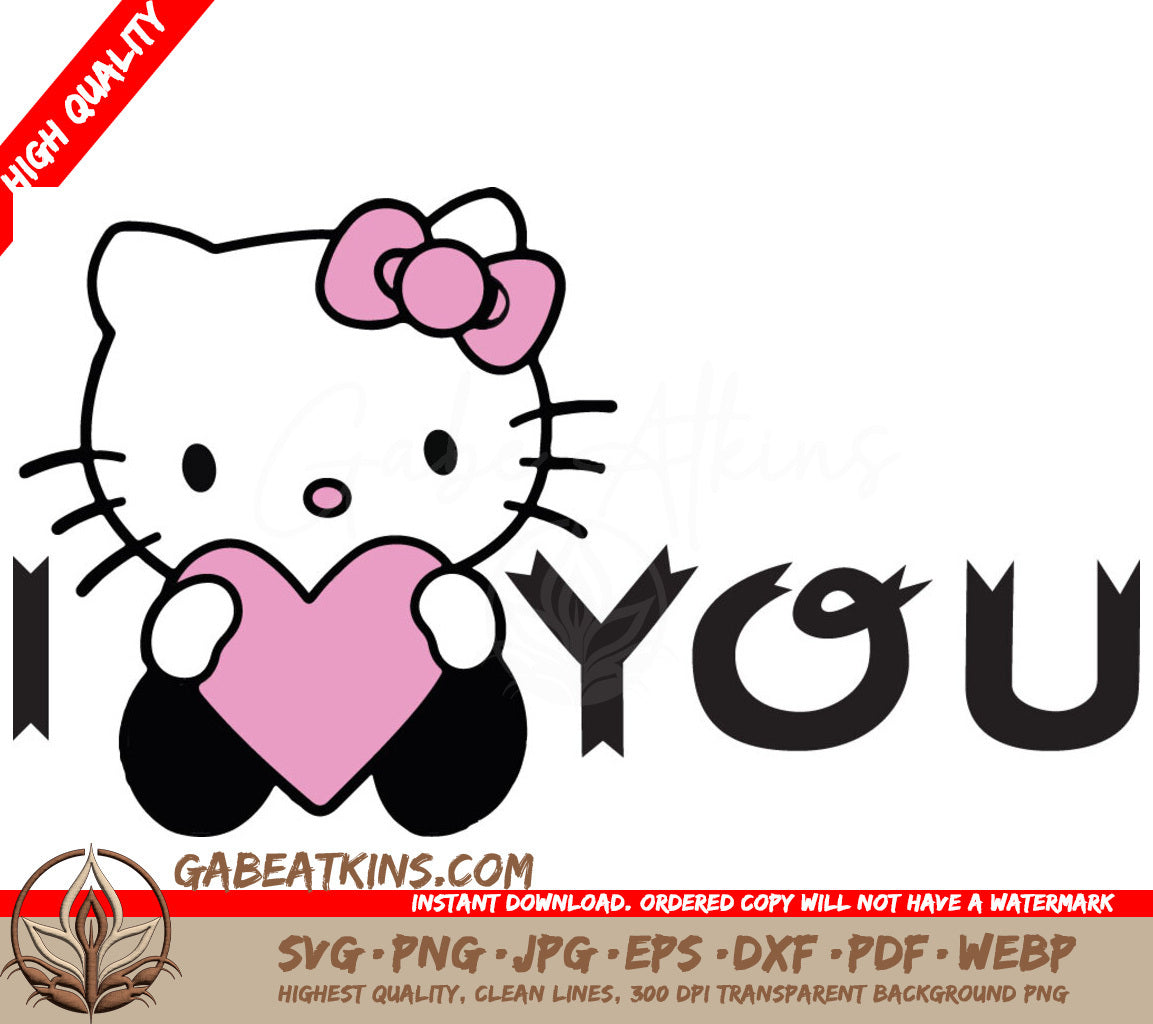 A Hello Kitty Holding A Pink Heart Next To The Word You SVG - Hello Kitty holding a pink heart and words I love you SVG