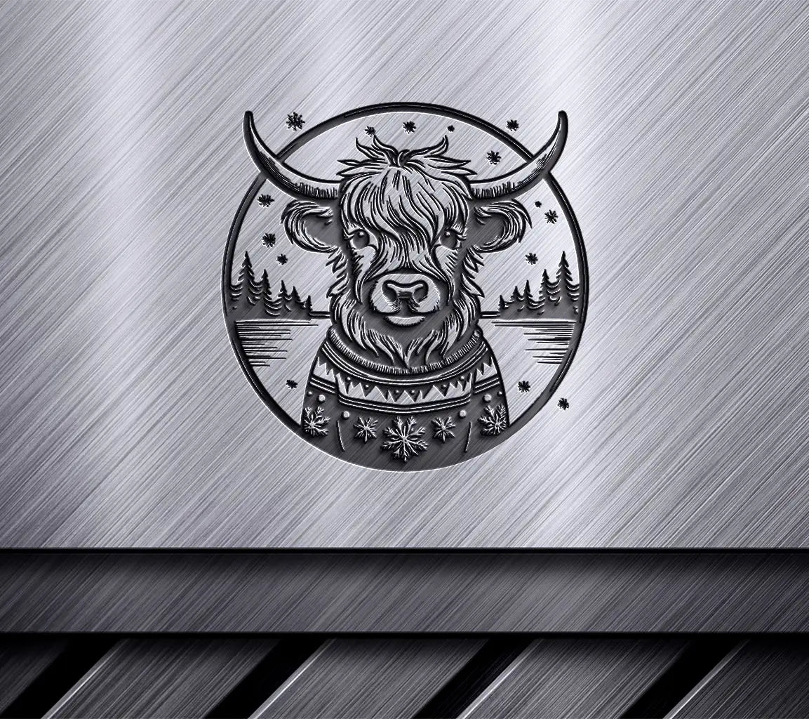 Highland Cow Christmas Cheer SVG Bull in Sweater with Snowflakes SVG
