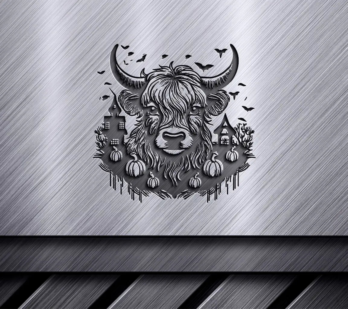 Halloween Highland Cow Bull with Pumpkins & Bats SVG SVG
