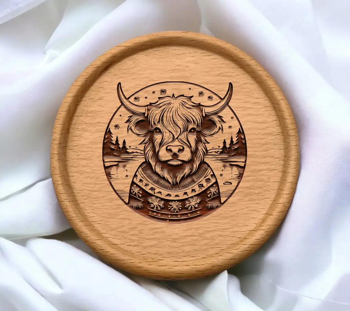 Highland Cow Christmas Sweater SVG -  Bull with Snowflakes SVG