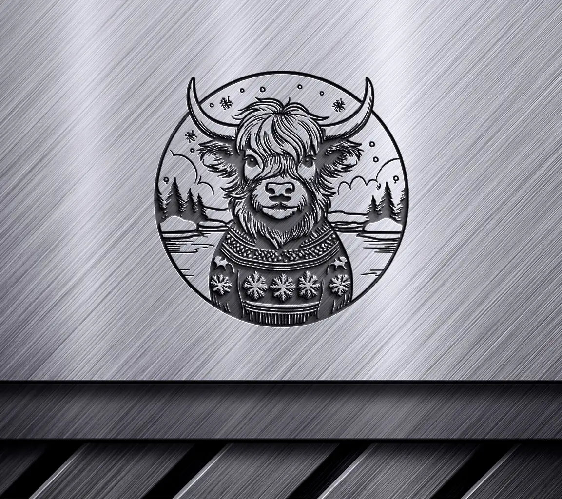 Highland Cow Christmas Sweater SVG -  Bull with Snowflakes SVG
