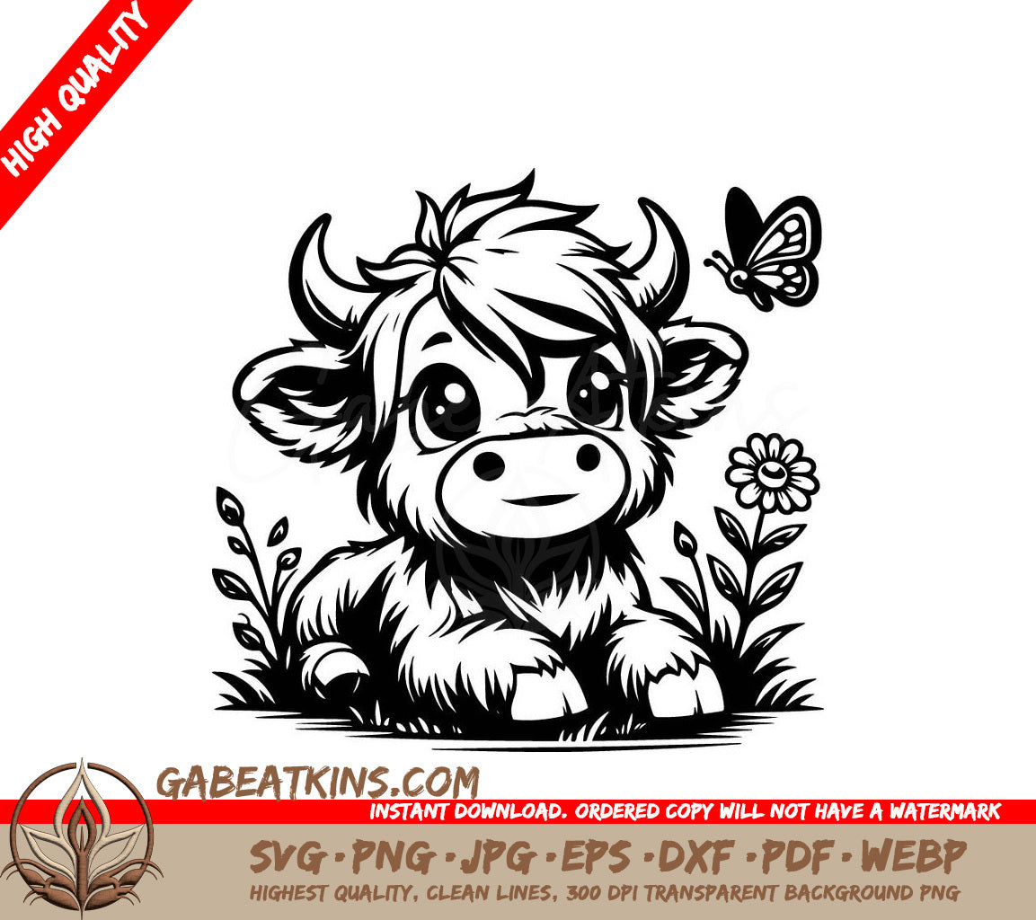 Highland Cow with Butterfly SVG -  A Cow And A Butterfly