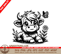Highland Cow with Butterfly SVG -  A Cow And A Butterfly