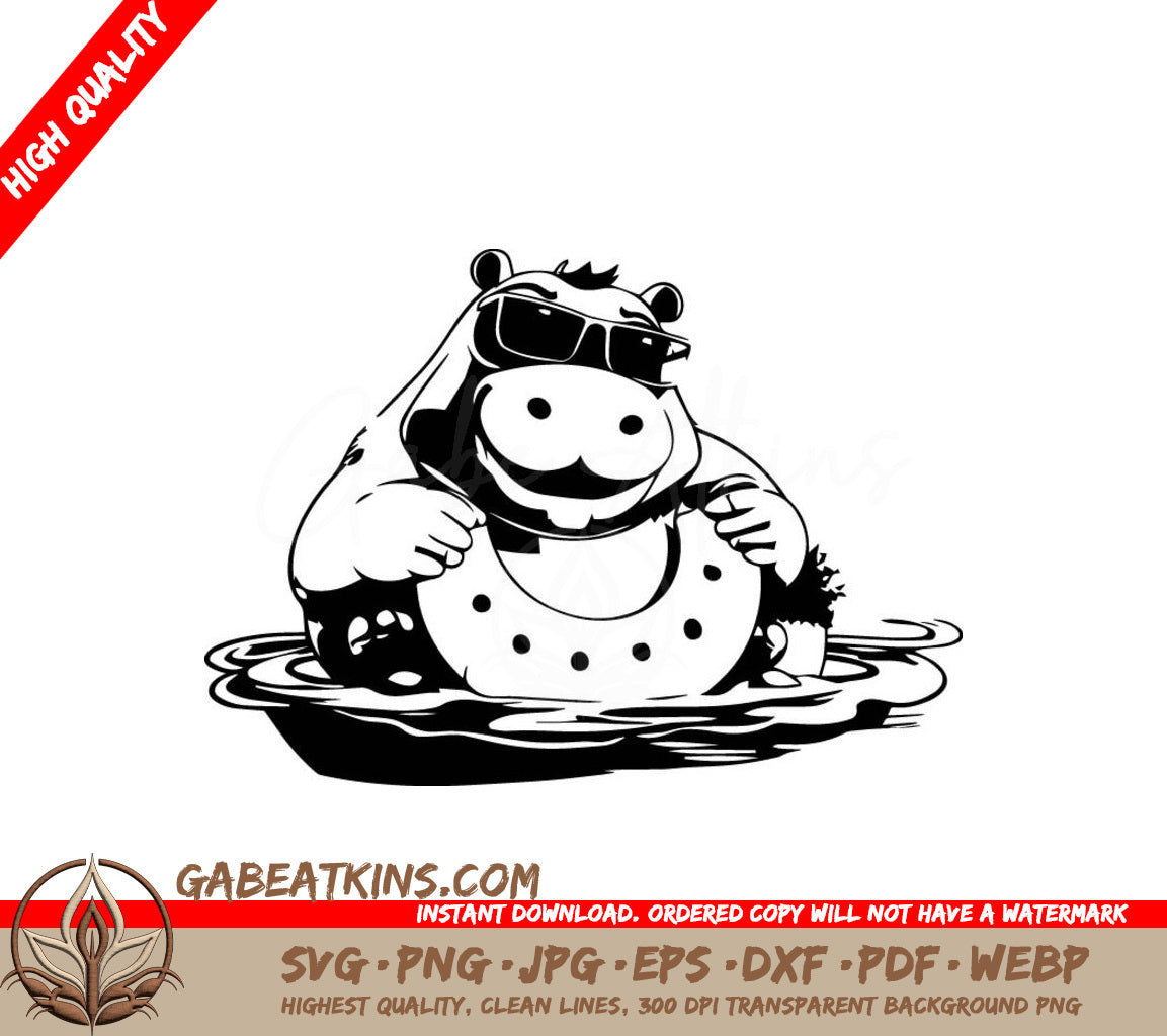  Hippo Sunglasses SVG - Inflatable Ring Vector Illustration SVG