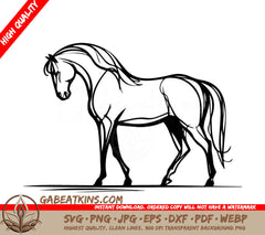  A Horse With A Long Mane SVG - Horse Trendy vector sketch of a horse in a minimalist style SVG