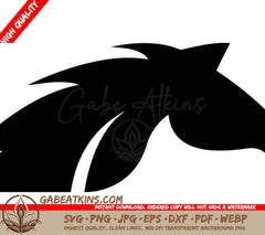 A Black And White Silhouette Of A Horses Head With A Long Mane . SVG - Horse logo icon design template vector SVG