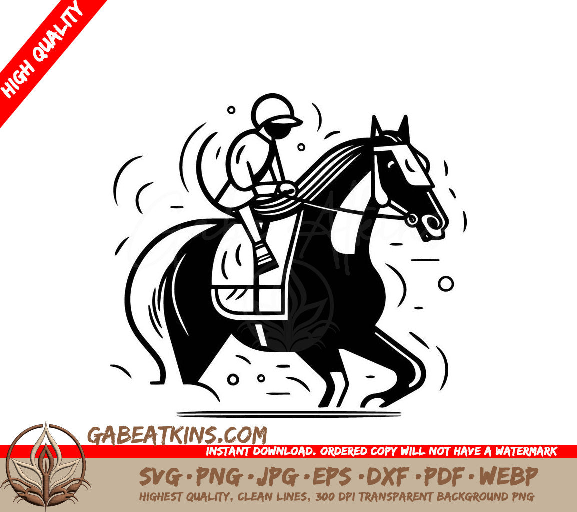  A Jockey Riding A Horse SVG - Horse race jockey on horseback Vector illustration SVG