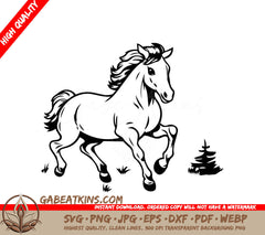  A Horse Running In The Grass SVG - Horse running on the meadow Vector illustration in retro style SVG