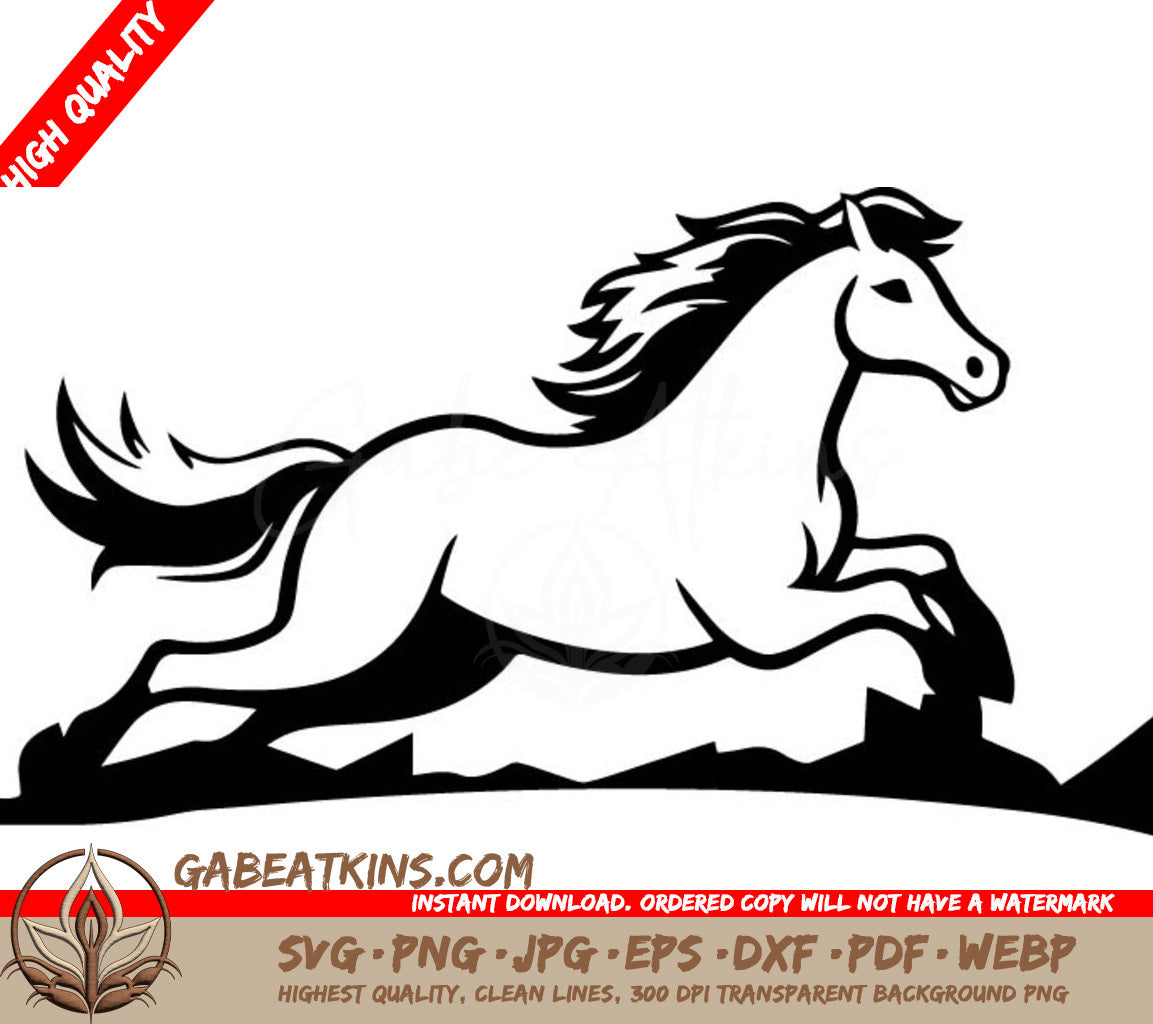  A Horse Running On A Hill . SVG - Horse running on the meadow vector Illustration on a white background SVG