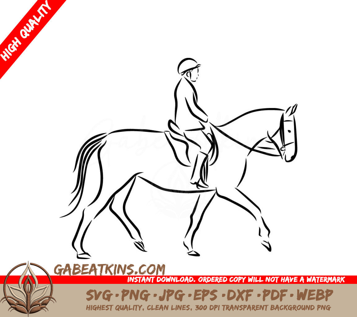  A Person Riding A Horse SVG - Horseback riding_ horsemanship_ sport contour vector illustration SVG