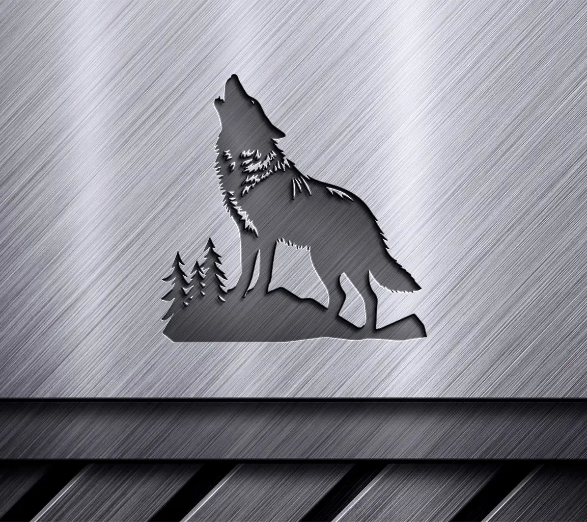 Howling Wolf Silhouette SVG with Trees - Vector Illustration SVG