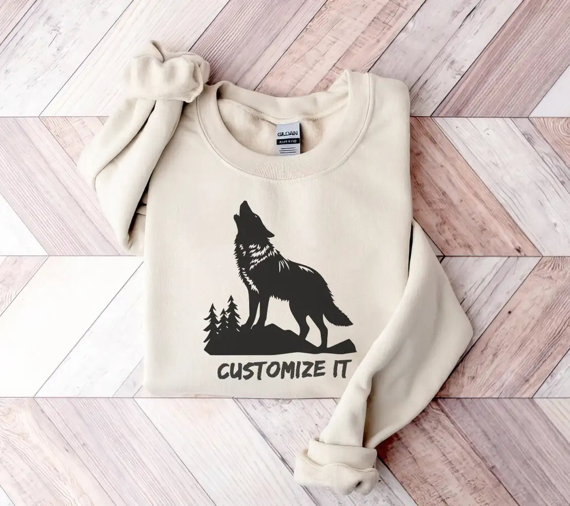 Howling Wolf Silhouette SVG with Trees - Vector Illustration SVG