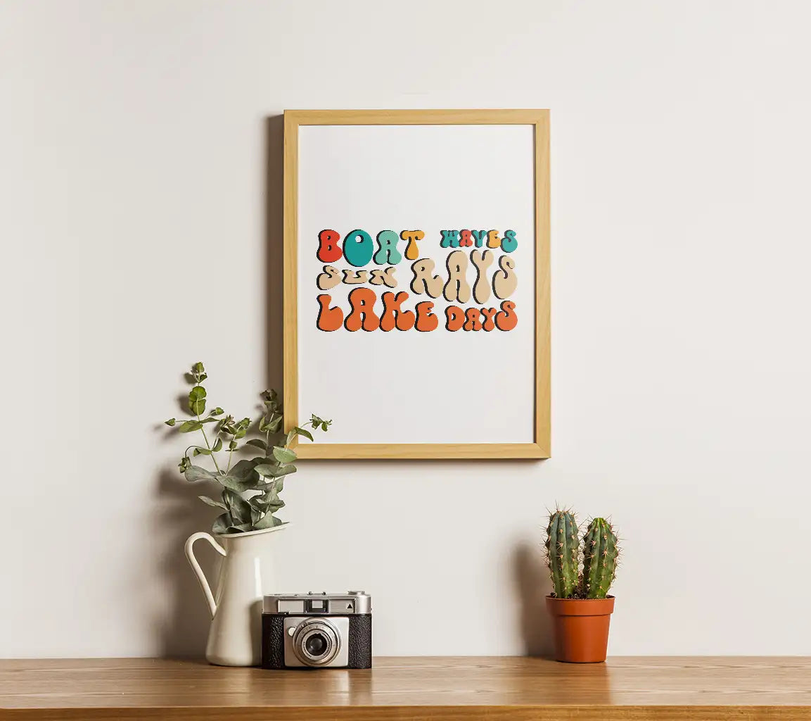 Lake Days Boat Waves Sun Rays SVG - Retro Summer Design SVG