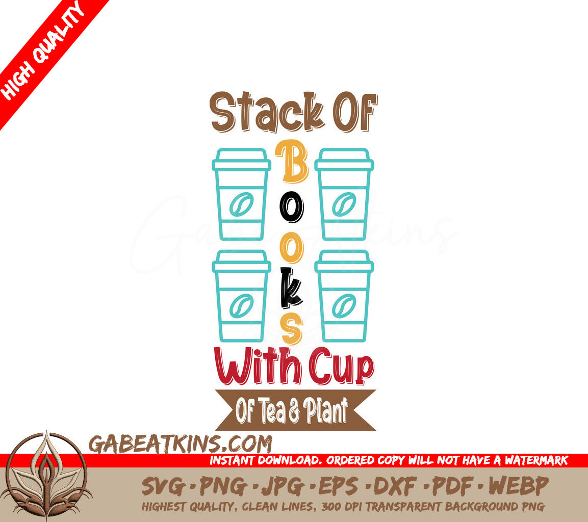 Stack of Books, Tea & Plant SVG - Spring Porch Sign SVG