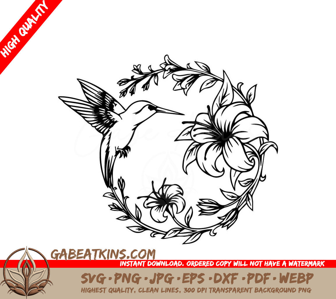  A Hummingbird Surrounded By Flowers SVG - Hummingbird Flower SVG SVG