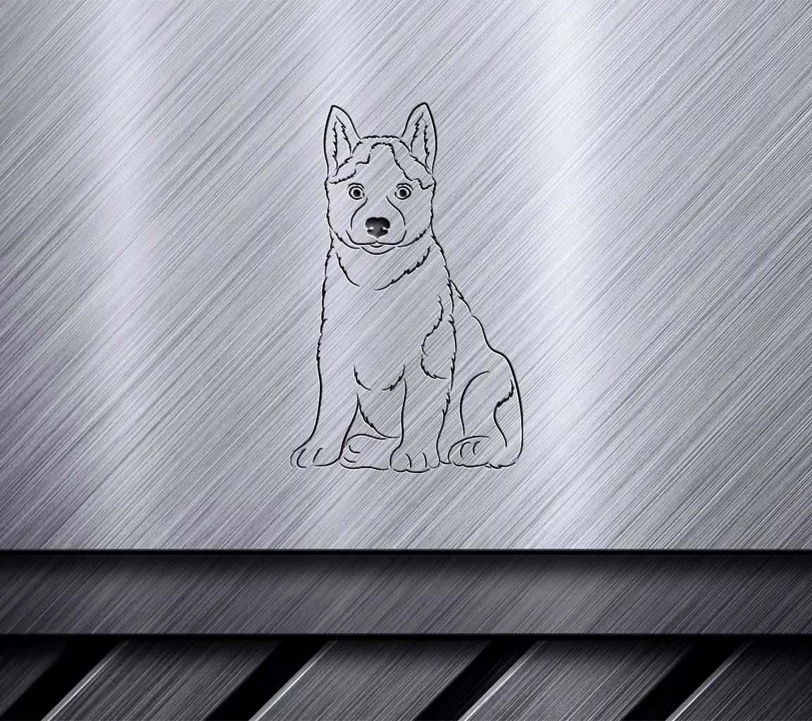 Husky Puppy Sitting Down -  Outline SVG Clipart SVG