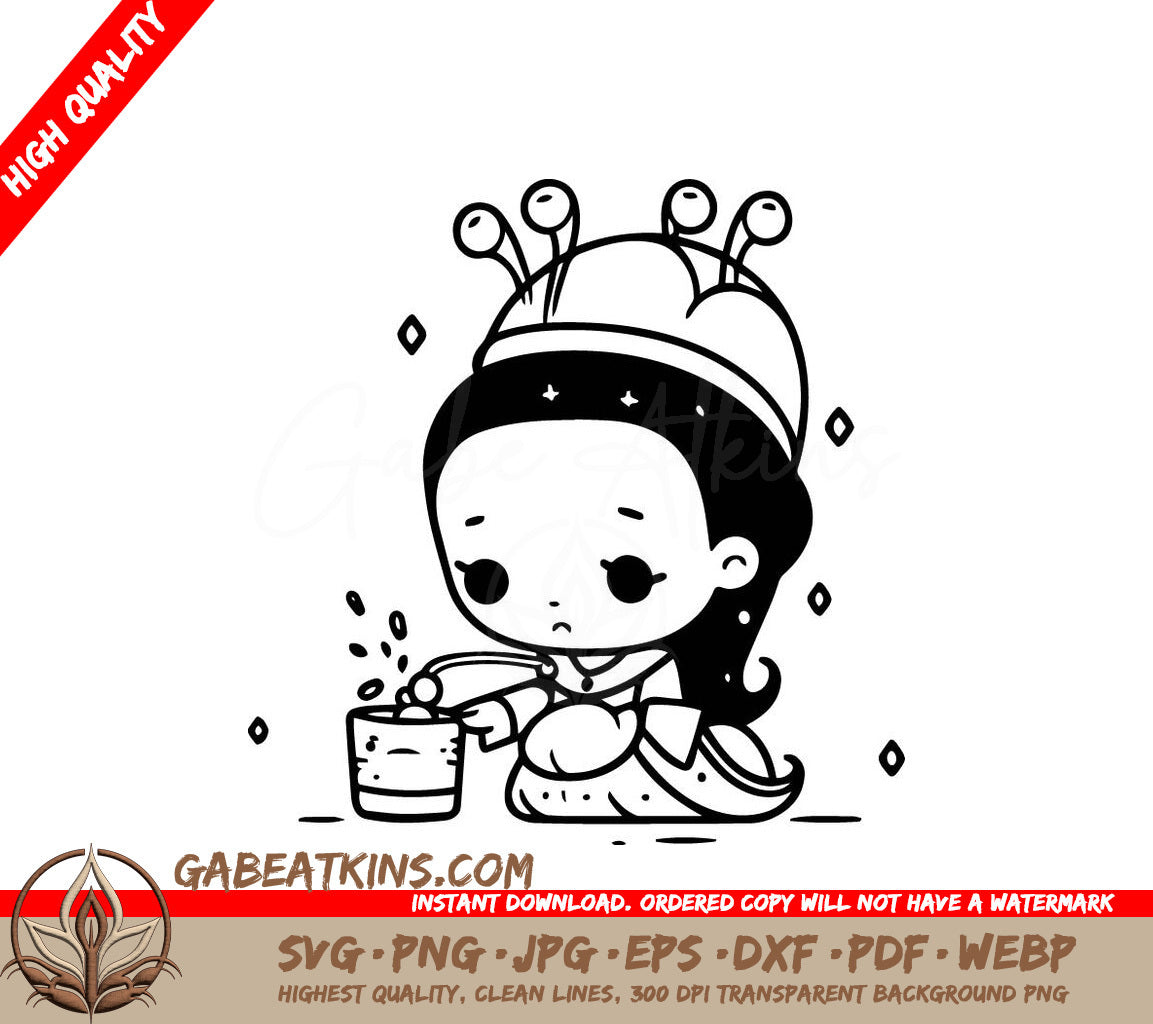 Cute Girl Bee Hat Drinking Water SVG -  Illustration SVG