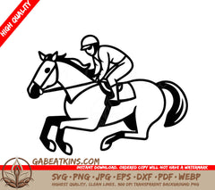  A Jockey Riding A Horse SVG - Illustration of jockey riding a horse on white background vector SVG