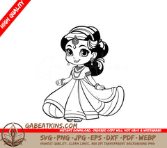  Indian Girl in Dress SVG Coloring Page SVG
