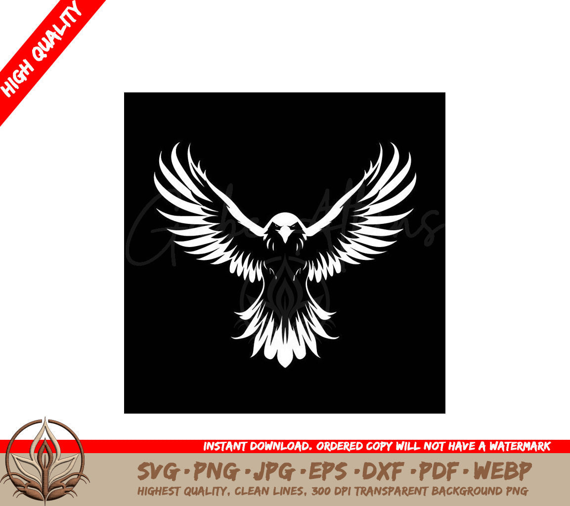Tattoo Styled Eagle Icon with Skull Wing Span Celestial Guardian Eagle Tattoo Vector SVG 