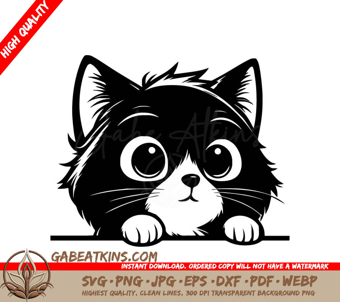  A Cat Looking Over A Wall SVG - Inquisitive Kitty Glance SVG