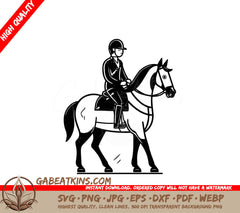  A Man Riding A Horse SVG - Jockey riding a horse black and white vector illustration graphic design SVG