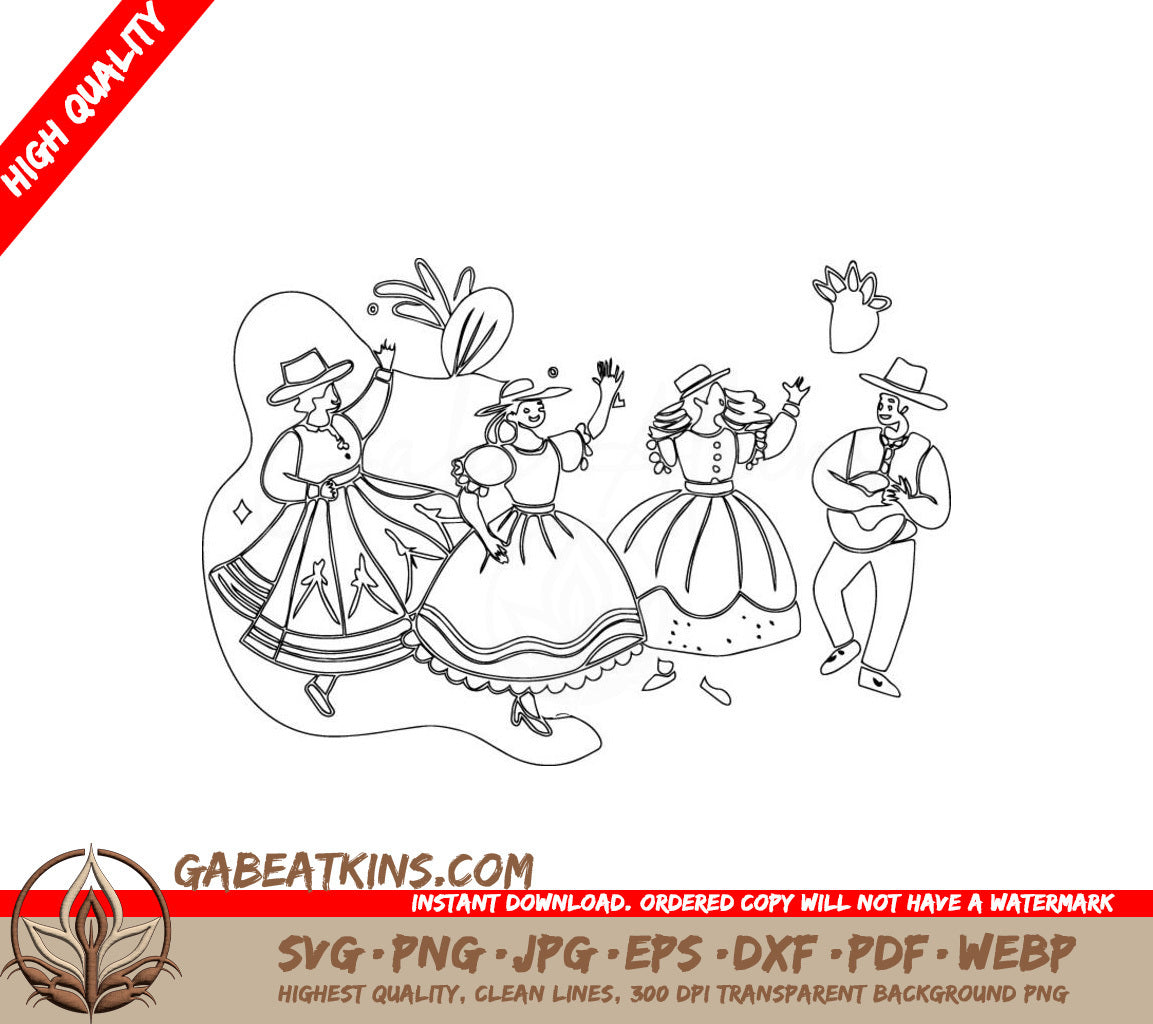 Hispanic Heritage Month Dance SVG -  Line Art Silhouette SVG