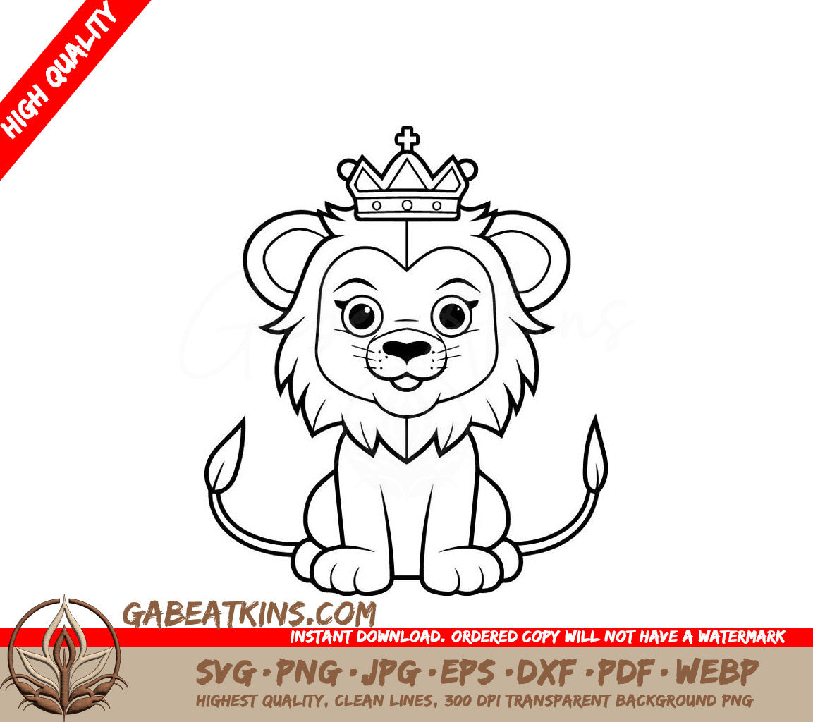Lion King Mascot SVG -  Crowned Lion Illustration for Coloring SVG