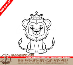 Lion King Mascot SVG -  Crowned Lion Illustration for Coloring SVG
