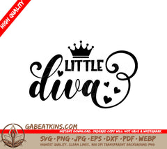 Little Diva Crown & Hearts SVG  Design for T-Shirt Prints SVG