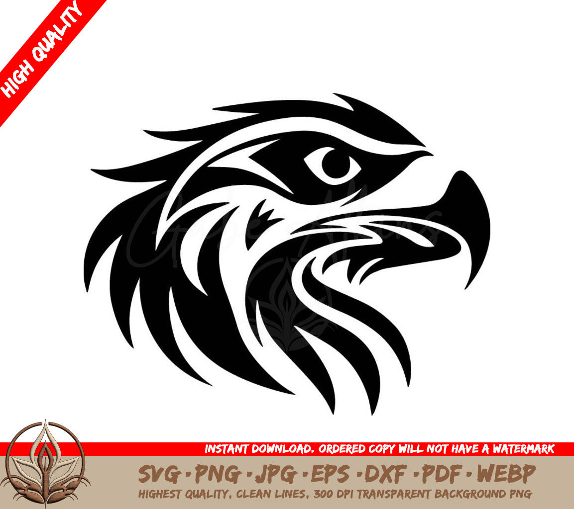 A Black And White Image Of An Eagle  Head