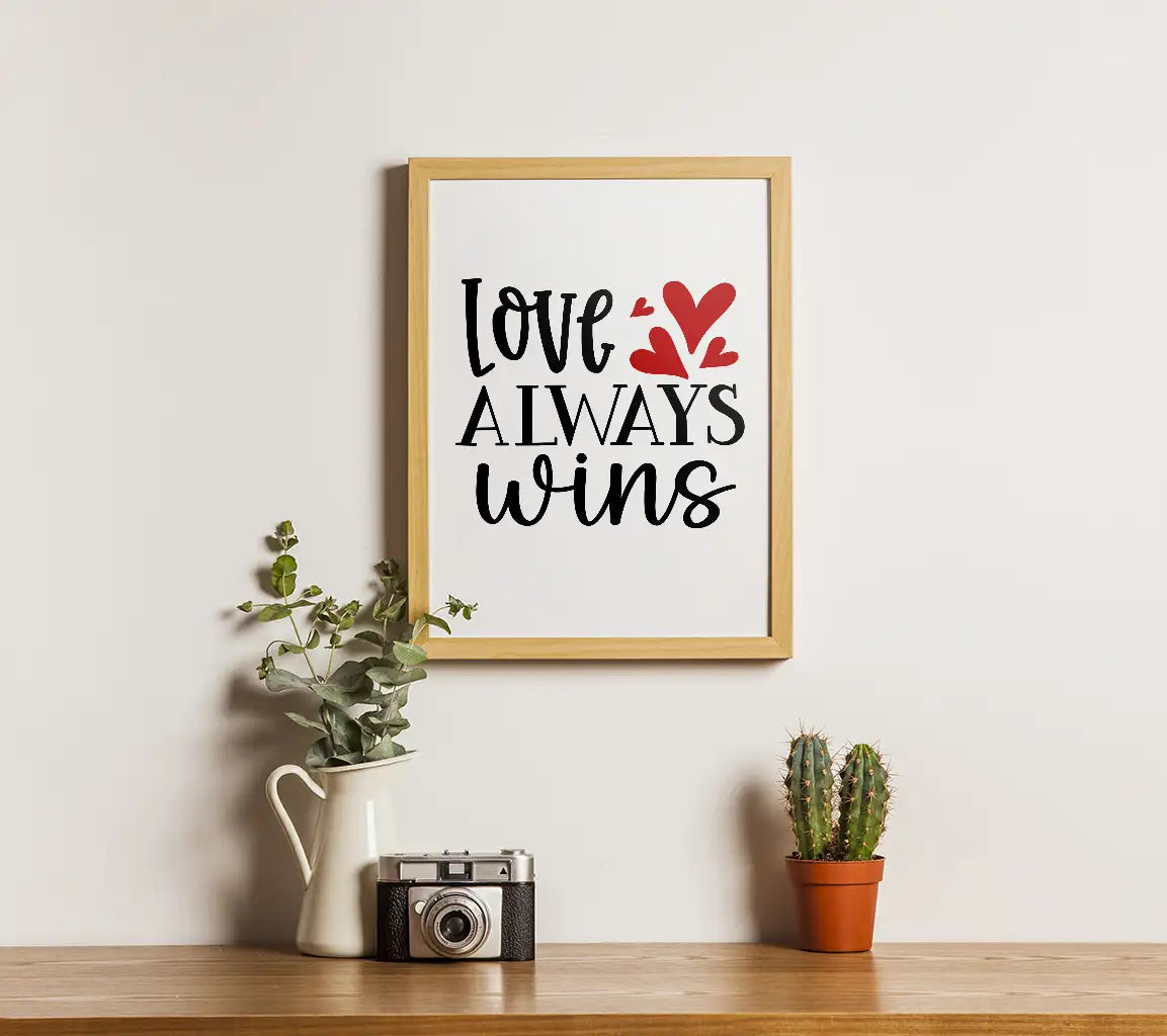Love Always Wins SVG with Red Hearts - Valentines Day Design SVG