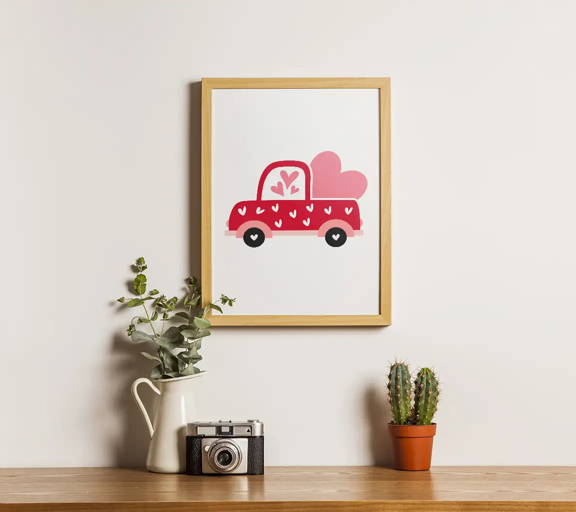 Valentines Day Red Car with Pink Hearts SVG Cut File SVG