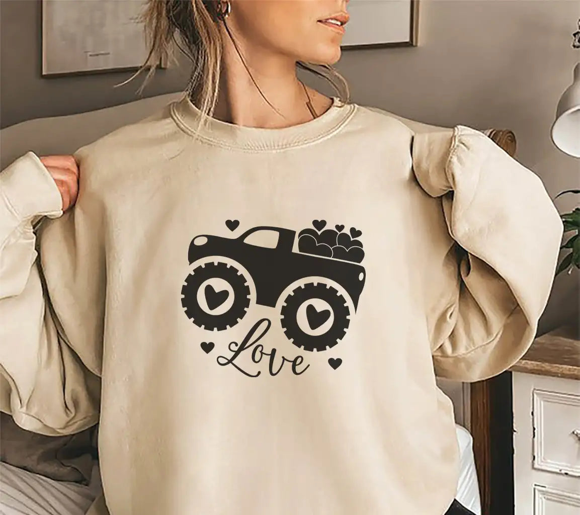 Love Monster Truck SVG Cut File - Valentines Day Design SVG