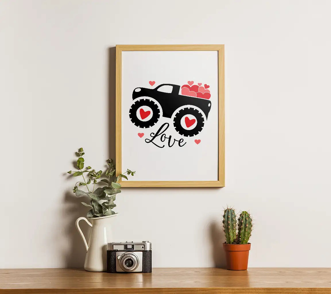 Love Monster Truck SVG Cut File - Valentines Day Design SVG