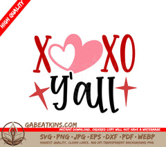XOXO Yall SVG with Pink Heart - Valentines Day Cut File SVG