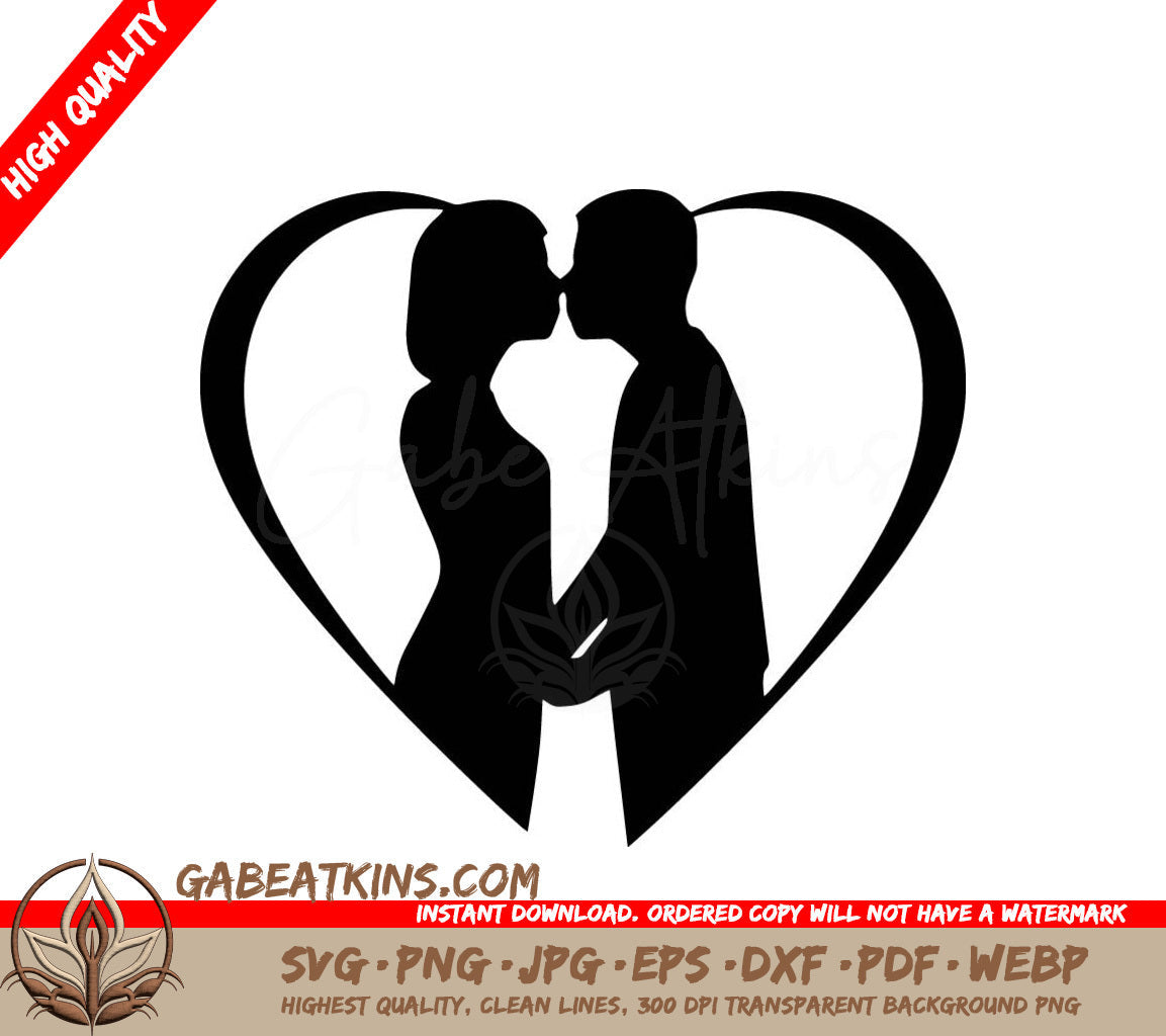 A Silhouette Of A Man And Woman Kissing Inside Of A Heart SVG - Loving Couple SVG