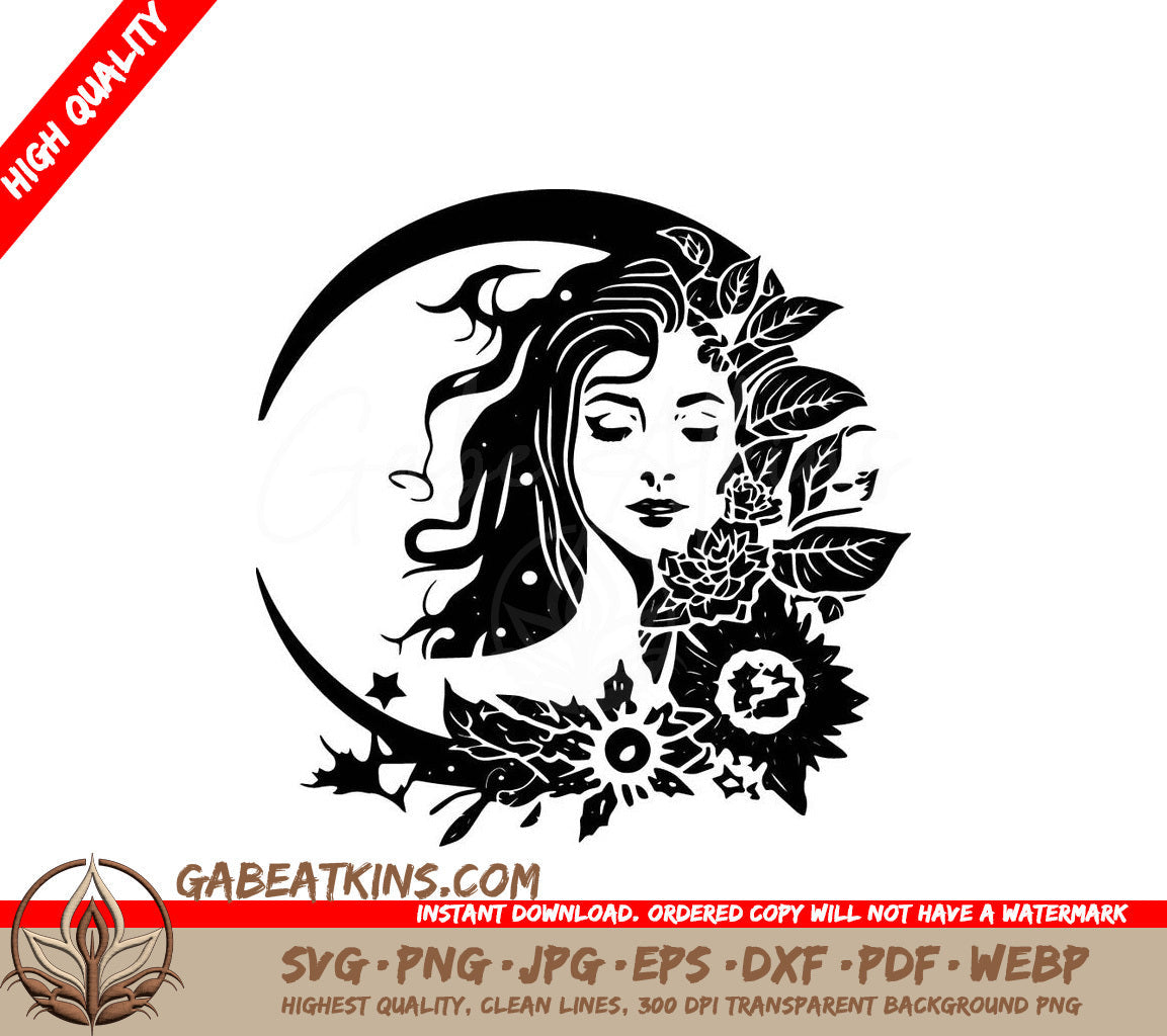  A Woman With Flowers In Her Hair SVG - Lunar Flower Lady SVG