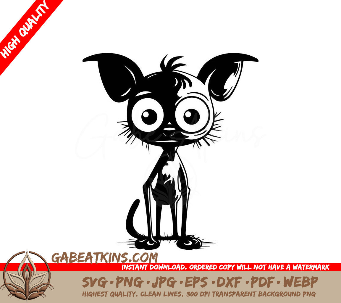 Black Cat with Big Eyes SVG - Macabre Undead Dog Emblem Design SVG