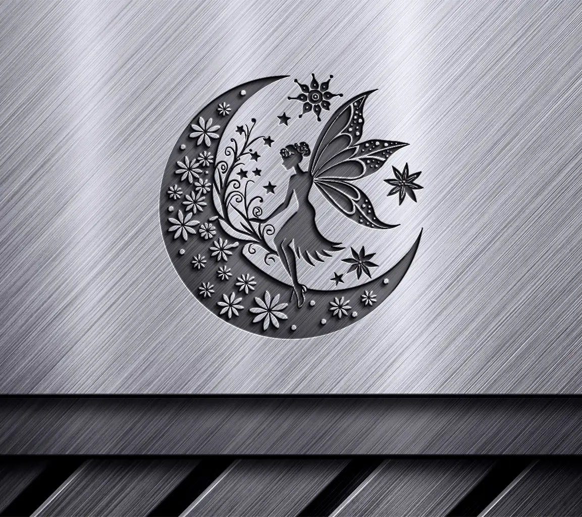 Magical Moonlit Fairy SVG Floral Crescent with Stars SVG