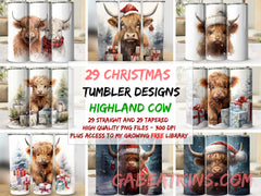 Festive Highland Cow 20oz Tumbler Wrap Designs - Set of 29 Sublimation | Festive Highland Cow 20oz Tumbler Wrap Designs - Set