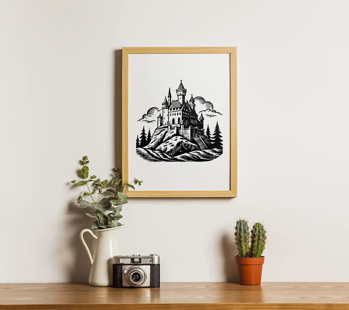  Castle Hill SVG - Medieval Woodcut for Halloween & Fantasy Designs SVG