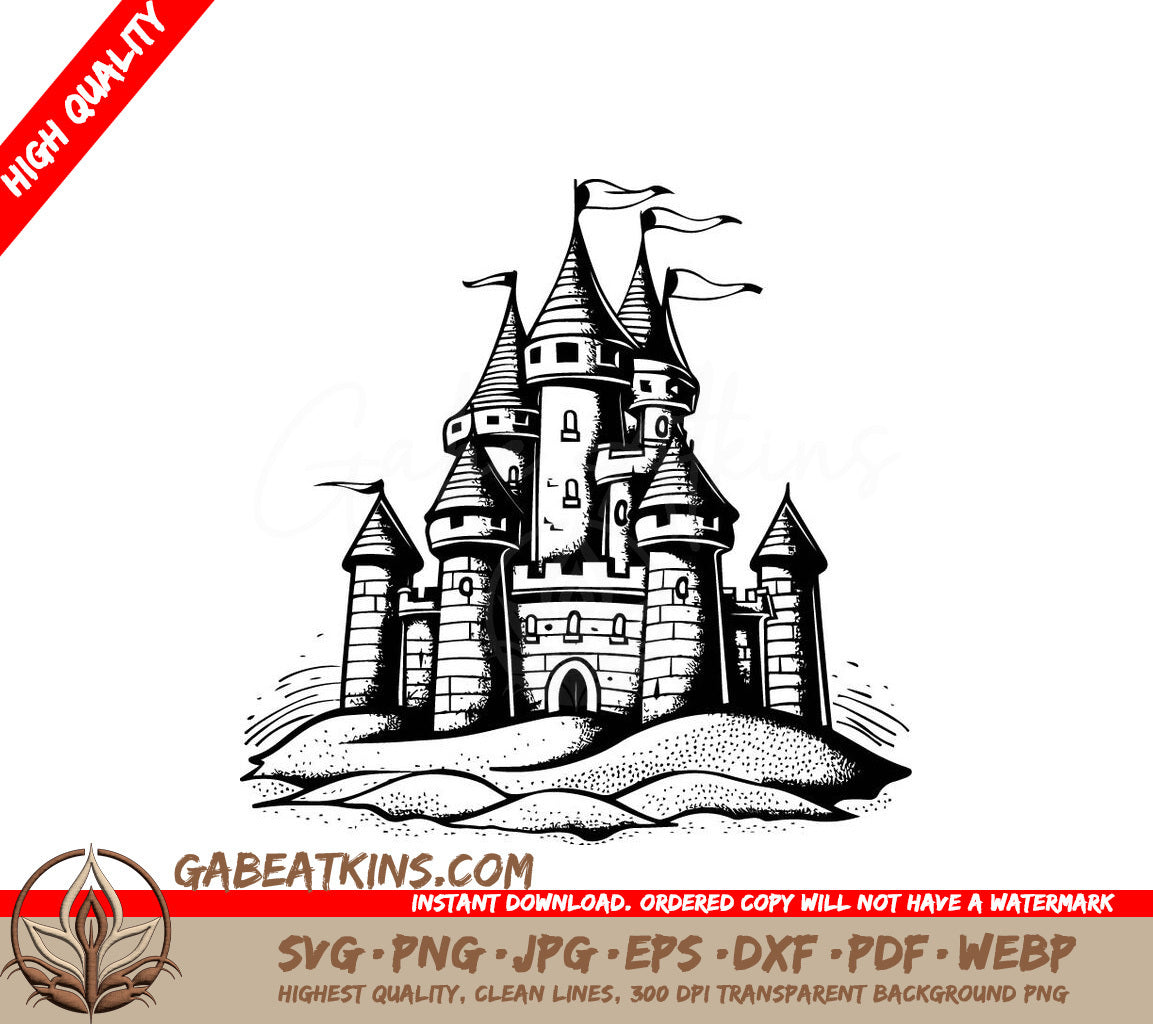 Majestic Medieval Castle SVG -  Drawing with Flags SVG