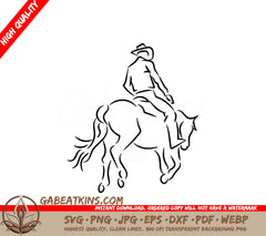  A Cowboy Riding A Horse SVG - Man riding horse line hand drawn sketch cowboy logo vector illustration SVG