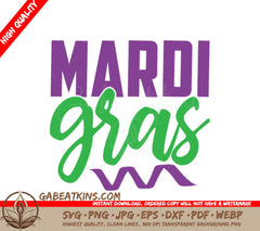 Mardi Gras SVG Design - Green & Purple Text on White Background SVG