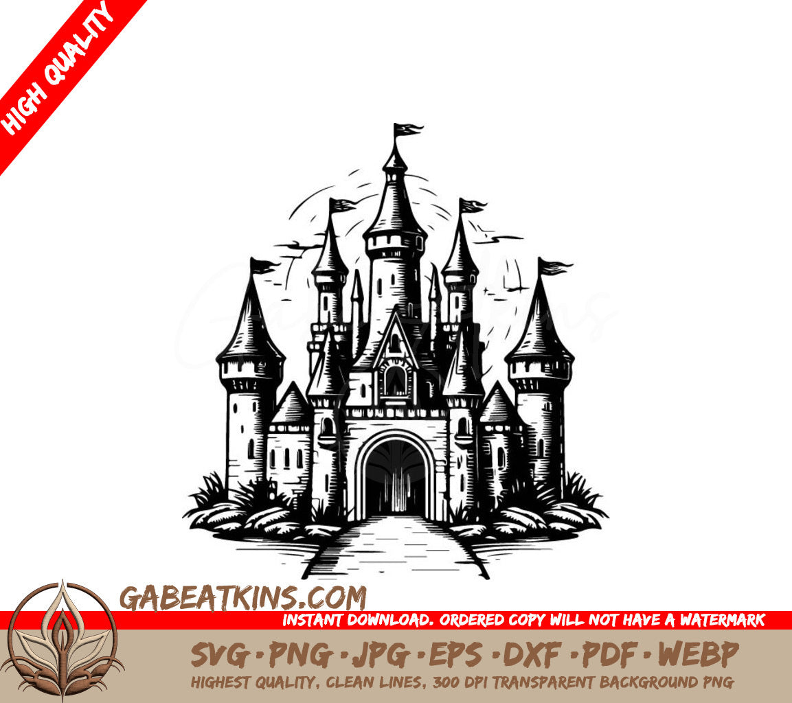 Medieval Castle SVG - Vintage Design Line Art Illustration SVG